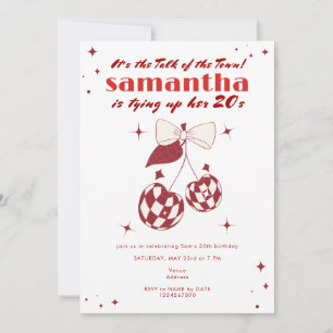 Cherry Red Tying Up Her 20s Retro Disco Birthday Invitation