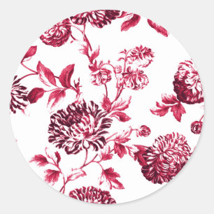 Cherry Red Vintage Floral Toile No.2 Classic Round Sticker