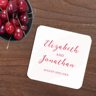 Cherry Red Wedding Square Paper Coaster