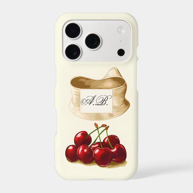 Cherry Ribbon Banner iPhone Case | Custom Name Che (Back)