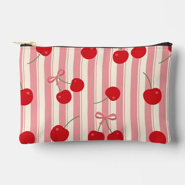 Cherry Ribbon Stripe Accessory Pouch (Front)