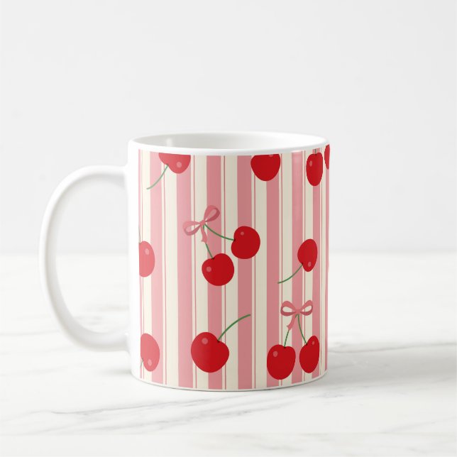Cherry Ribbon Stripe Coffee Mug (Left)