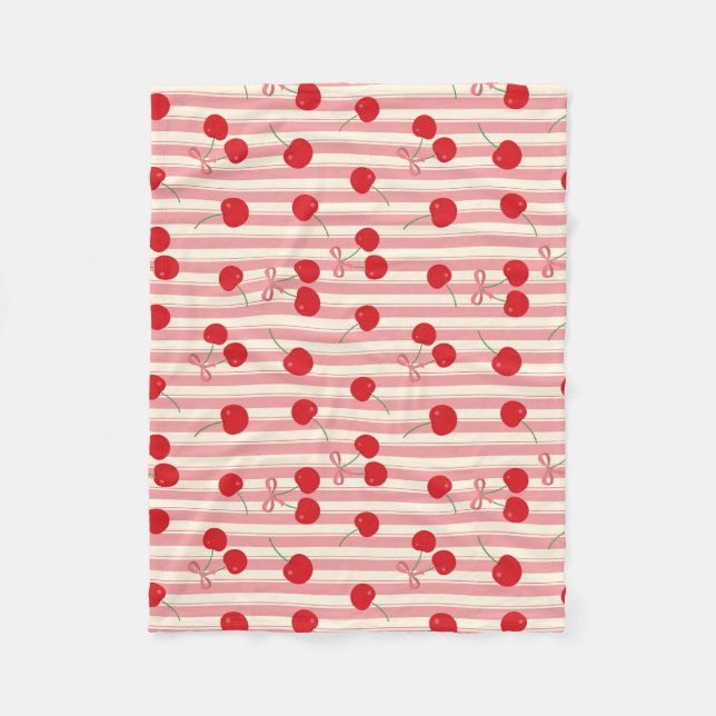 Cherry Ribbon Stripe Fleece Blanket (Front)