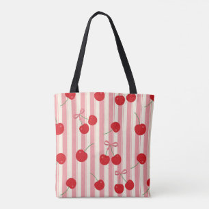 Cherry Ribbon Stripe Tote Bag