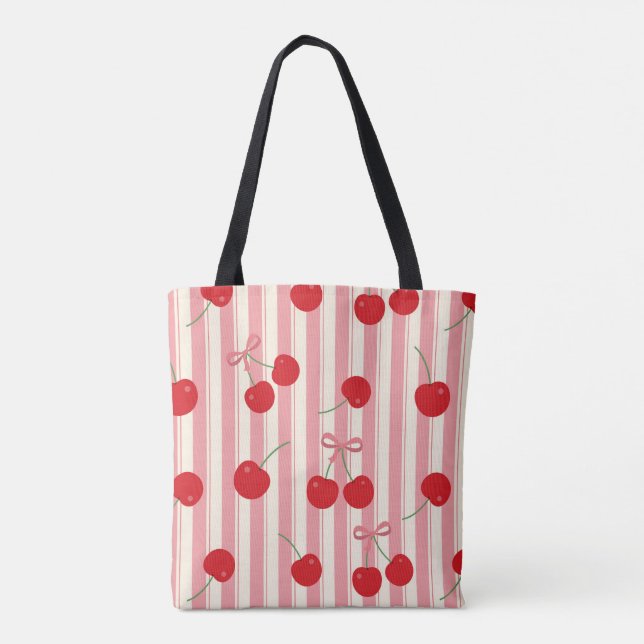 Cherry Ribbon Stripe Tote Bag (Back)