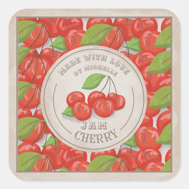 Cherry Rustic Watercolor Jam Label Canning (Front)