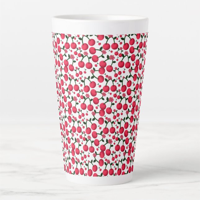 Cherry Seamless Pattern, Red Fruit Pattern, Cute C Latte Mug (Front)