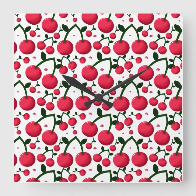 Cherry Seamless Pattern, Red Fruit Pattern, Cute C Square Wall Clock (Front)