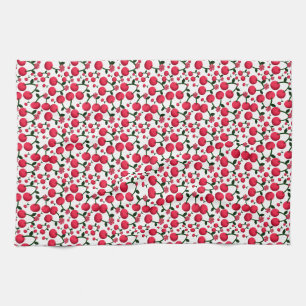 Cherry Seamless Pattern, Red Fruit Pattern, Cute C Tea Towel