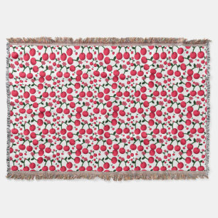 Cherry Seamless Pattern, Red Fruit Pattern, Cute C Throw Blanket