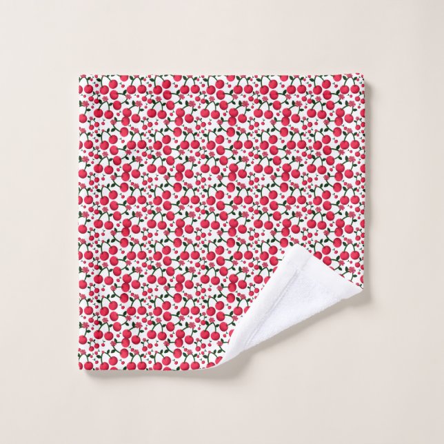 Cherry Seamless Pattern, Red Fruit Pattern, Cute C Wash Cloth (Wash Cloth)