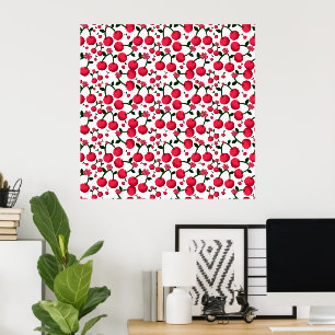 Cherry Seamless Pattern, Red Fruit Pattern, Poster