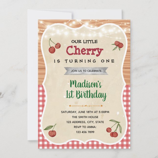Cherry shower birthday party invitation (Front)