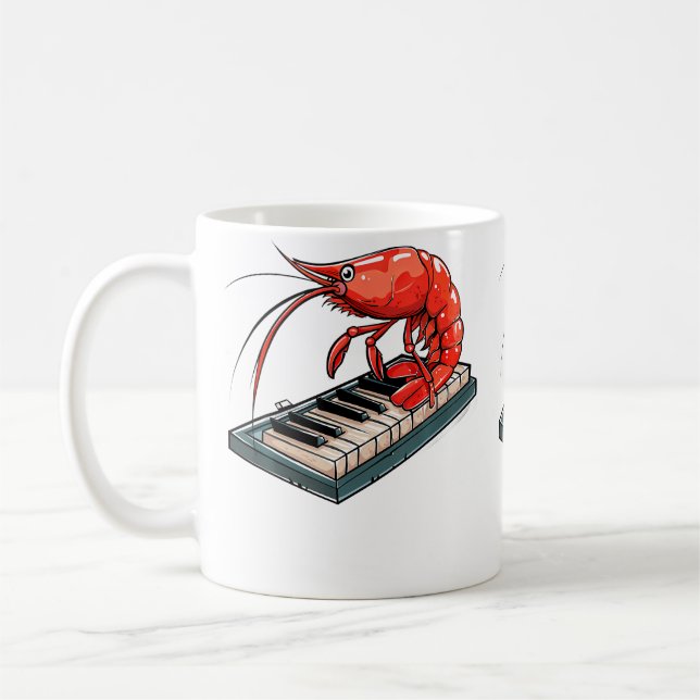 Cherry Shrimp Playing The Piano Coffee Mug (Left)