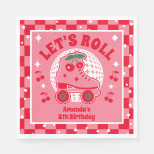 Cherry Skates   Retro Roller Skating Birthday Napkin