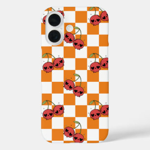 Cherry Skull Chequerboard – Cute Goth Vibes iPhone 16 Case