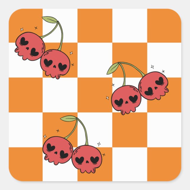 Cherry Skull Chequerboard Sticker – Cute & Punk (Front)