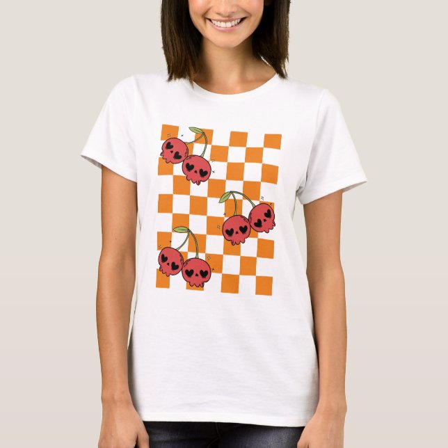 Cherry Skull Chequerboard – Sweet but Deadly T-Shirt (Front)