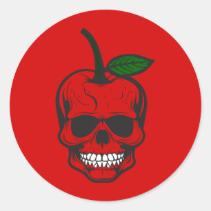 cherry skull halloween skeleton sinister menacing classic round sticker