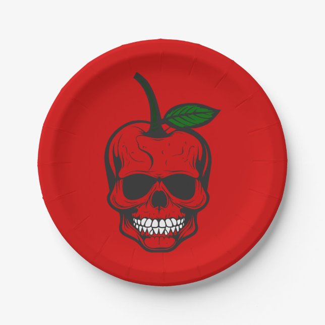 cherry skull halloween skeleton sinister menacing paper plate (Front)