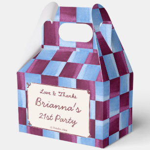 Cherry sky blue checks modern birthday party favour box
