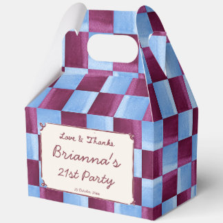Cherry sky blue checks modern birthday party favour box