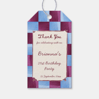 Cherry sky blue checks modern birthday party gift tags