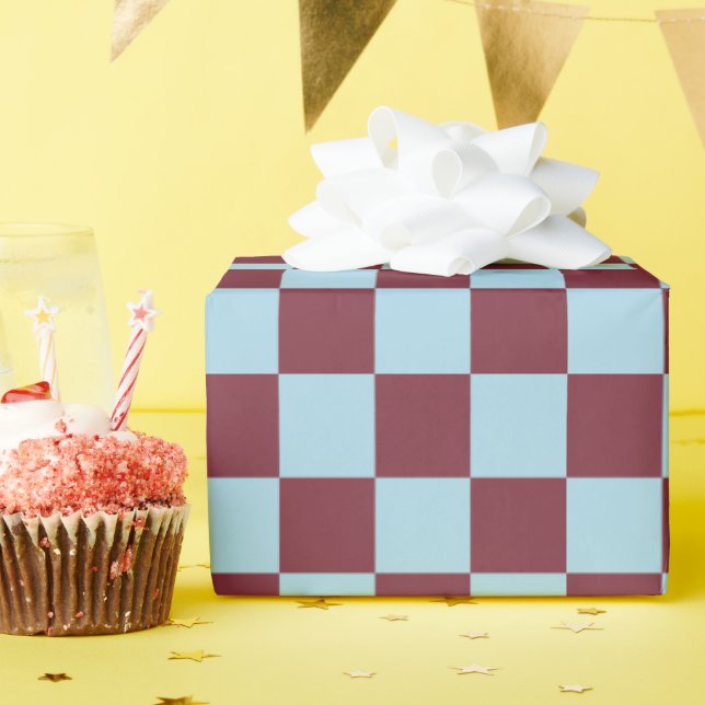 Cherry sky blue checks modern creative gift wrapping paper (Birthday Party)