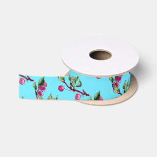 Cherry Splendour with turqoise background Satin Ribbon