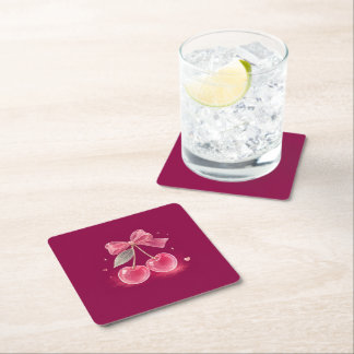 cherry square paper coaster