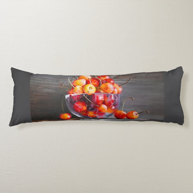 Cherry Still Life in Glass Stretched Canvas Print Body Cushion (Front)