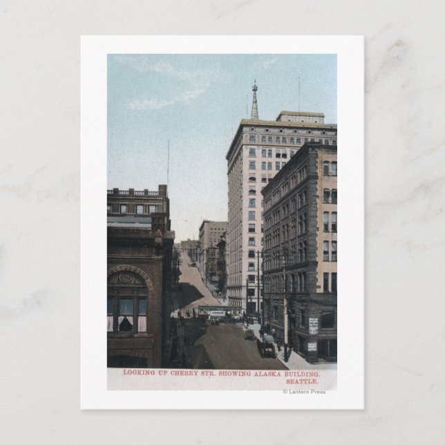 Cherry Street Scene with Alaska Bldg Postcard (Front)