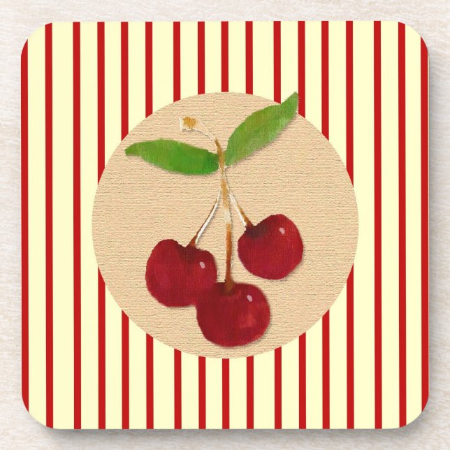 Cherry Stripe Cork Coaster (Front)