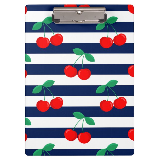 Cherry Stripe Pattern – Retro Fruit Gift & Decor Clipboard (Front)