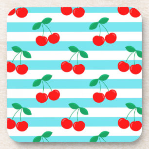 Cherry Stripe Pattern – Retro Fruit Gift & Decor Coaster