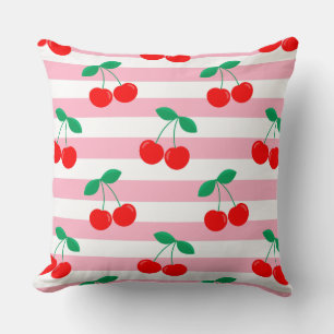 Cherry Stripe Pattern – Retro Fruit Gift & Decor Cushion