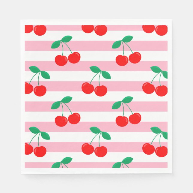 Cherry Stripe Pattern – Retro Fruit Gift & Decor Napkin (Front)