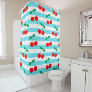Cherry Stripe Pattern – Retro Fruit Gift & Decor Shower Curtain
