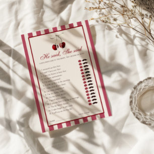 Cherry Striped Bridal Shower He Said She said Card