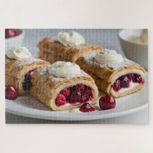 Cherry Strudels with Vanilla Ice Cream Jigsaw Puzzle