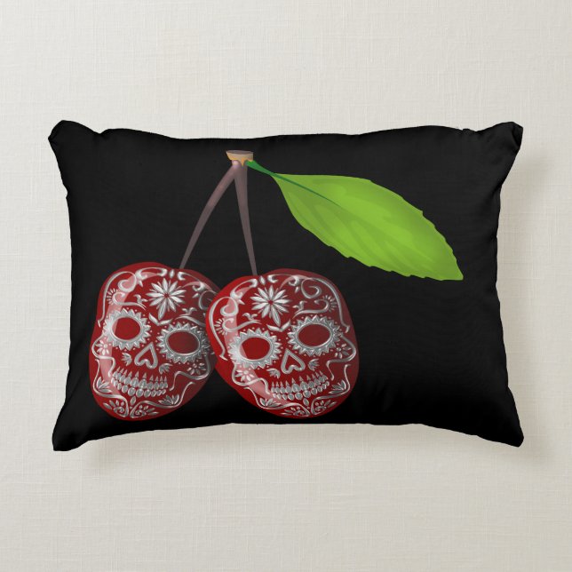 Cherry Sugar Skull Decorative Cushion (Front)