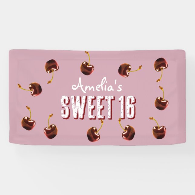 Cherry Sweet 16 Personalised Party Banner (Horizontal)
