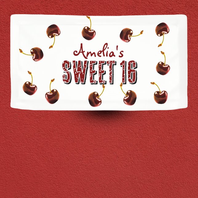 Cherry Sweet 16 Personalised Party Banner (Creator Uploaded)