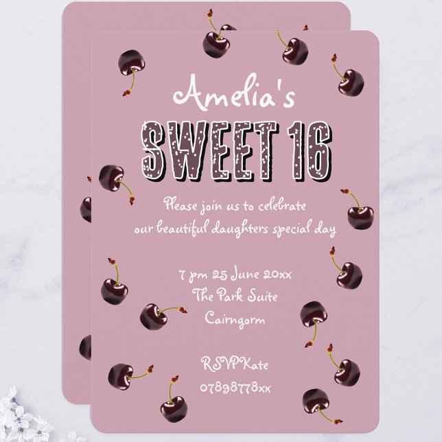 Cherry Sweet 16 Personalised Party Invitation (Creator Uploaded)