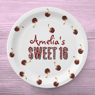 Cherry Sweet 16 Personalised Party Paper Plate
