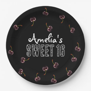 Cherry Sweet 16 Personalised Party Paper Plate