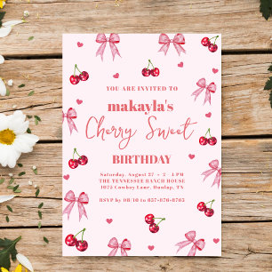 Cherry Sweet Birthday Party Bow Theme Girl Invitation