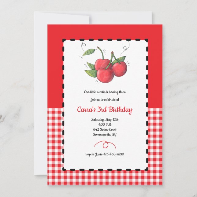 Cherry Sweet Birthday Party Invitation (Front)