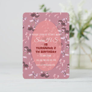 Cherry Sweet Birthday Party Invitation, Cherry Bow