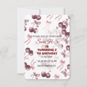 Cherry Sweet Birthday Party Invitation, Cherry Bow Invitation